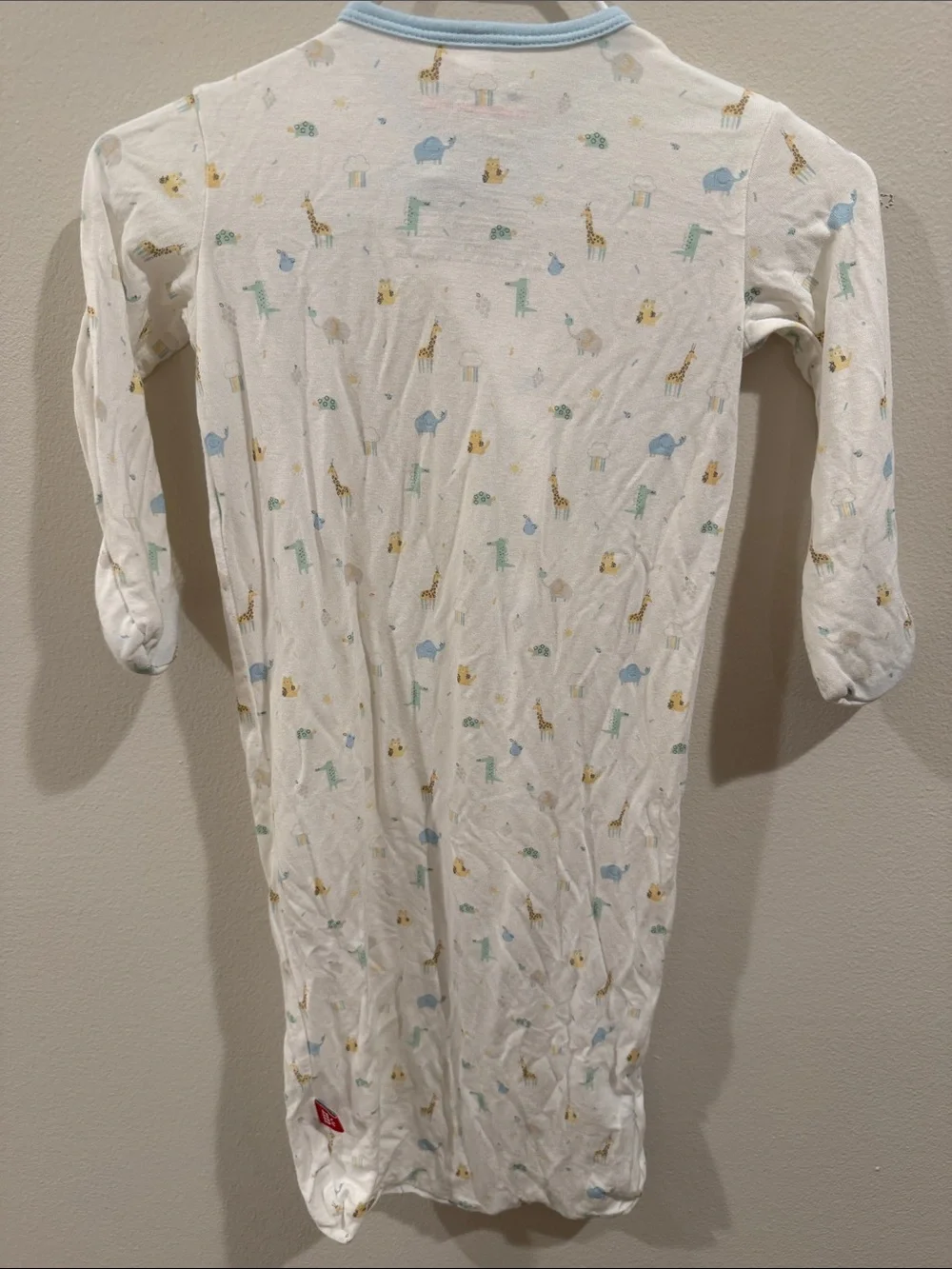 Magnetic Me White Footed Gown with Blue Trim and Animal Print